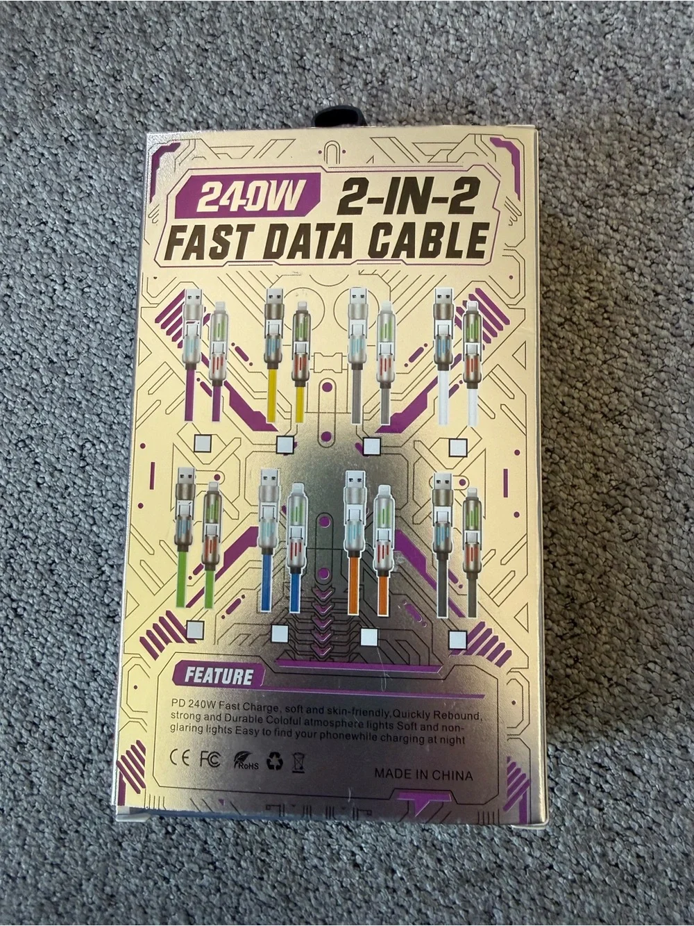 240W 2-in-2 Fast Data Cable - Purple